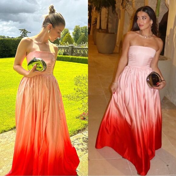 Sau Lee Teigen Blush Red Ombre Strapless Maxi Gown Size 6 - Picture 12 of 12